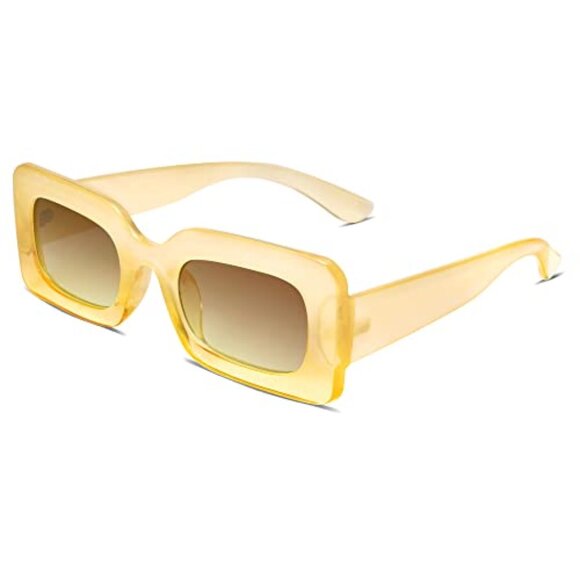 Retro 90s Small Nude Rectangle Sunglasses‎ Womens Mens Trendy Chunky Glasses